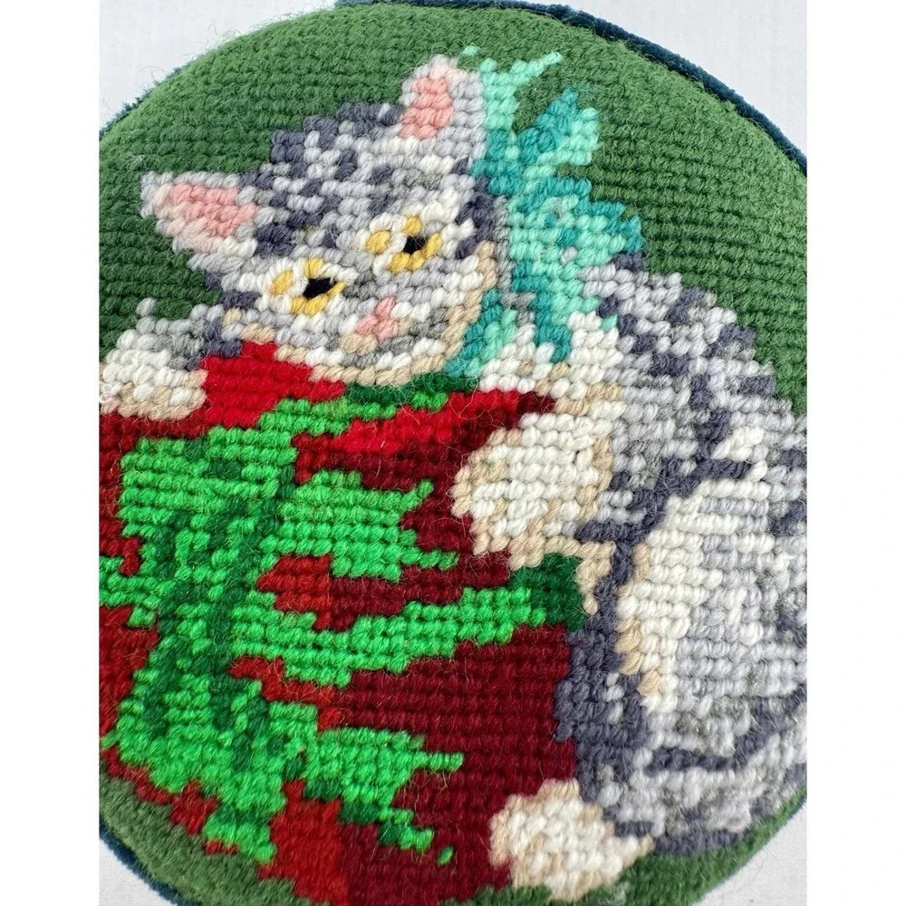 Needlepoint Cat‎ Christmas Gift Box Velvet Jewelry Trinket Storage 4